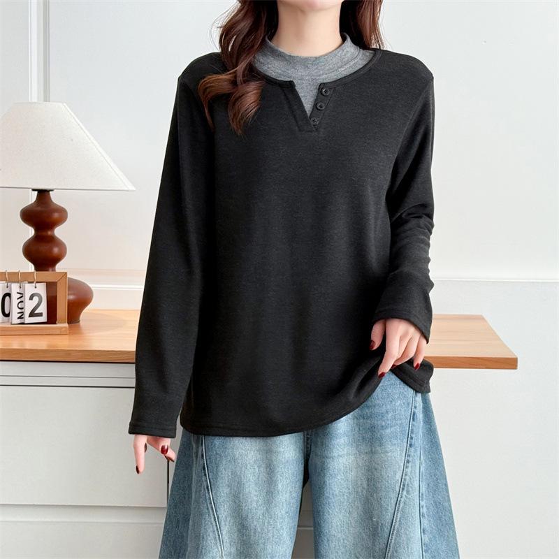 Plus Size Women s Slimming Long Sleeve Base Layer Fleece Top - Winter 2025 3XL чёрный