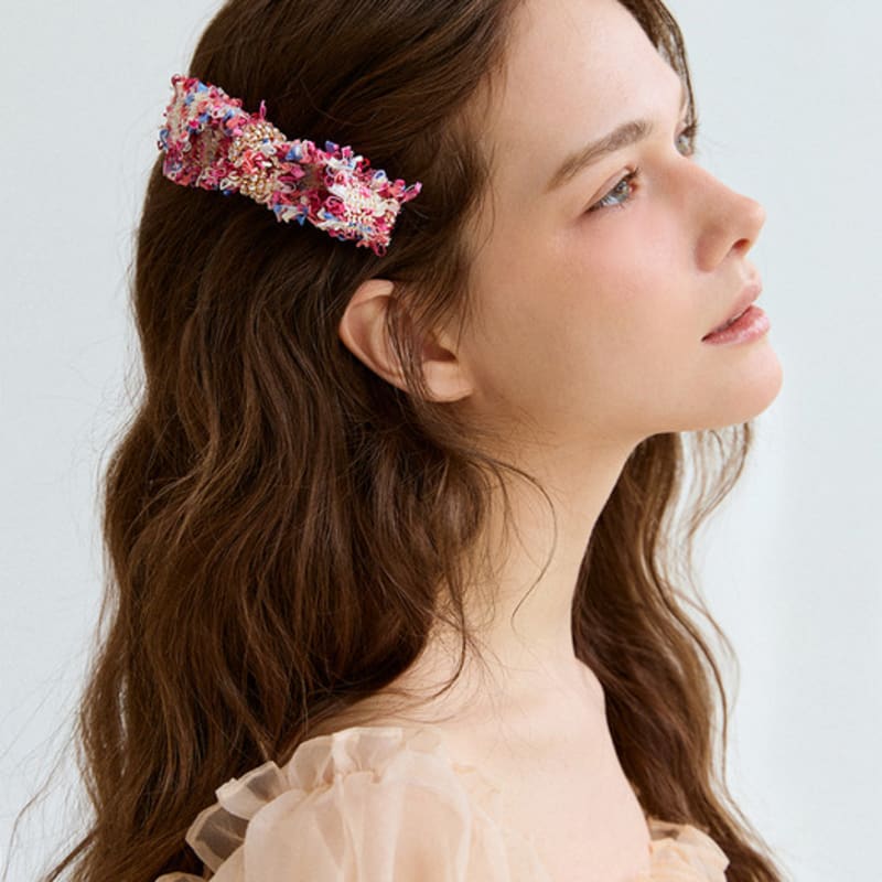 

Jean Paul Clarisse Pop Tweed Ribbon Auto Pin LFAC0397 Peach Coral