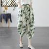 Women's Retro Loose Printed Thin Harem Pants Cotton-Linen Casual Seven-Point Trousers