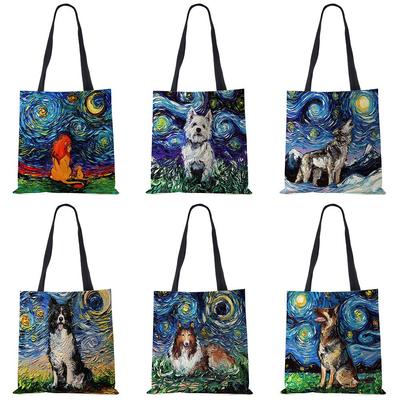 Starry Sky Animal Dog Bedruckte Handtasche Schultertasche Damen Große Tragetasche Damen Casual Freizeit Shopping Handtasche Outdoor