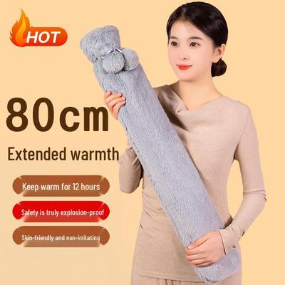 Plush Long Hot Water Bottle - Large Capacity Winter Bedding & Hand Warmer for Waist, Back, Shoulder, Neck