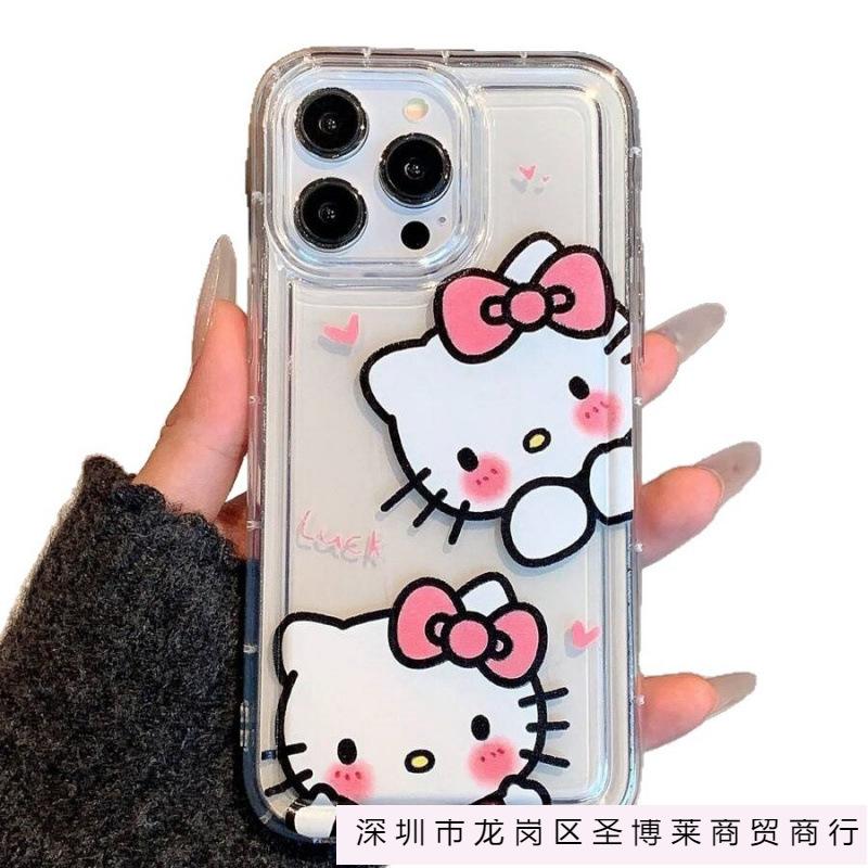 Pink two KT cats are suitable for Apple 16promax mobile phone case 15plus transparent 14 cartoon 13 airbag 12 Europe and America