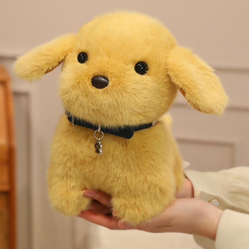 Cute Pet Puppy Plush Toys Delicate Handmade Sitting Pose Dog Doll Wearing Collar Lively Desktop Decor Warm Animal Throw Pillow