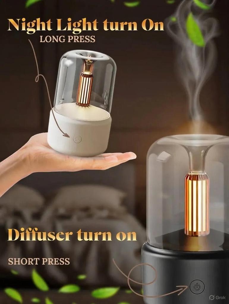 Candle Light Flame Aroma Diffuser 120ml Essential Oil Humidifier Realistic Fire Effect Ambient Light For Bedroom Home