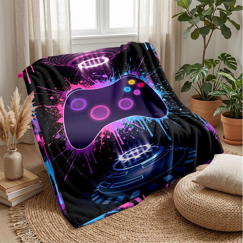 Neon Game Controller Theme blanket Lightweight Warm Flannel Blanket Decorative Throw Blanket for Home Decoration