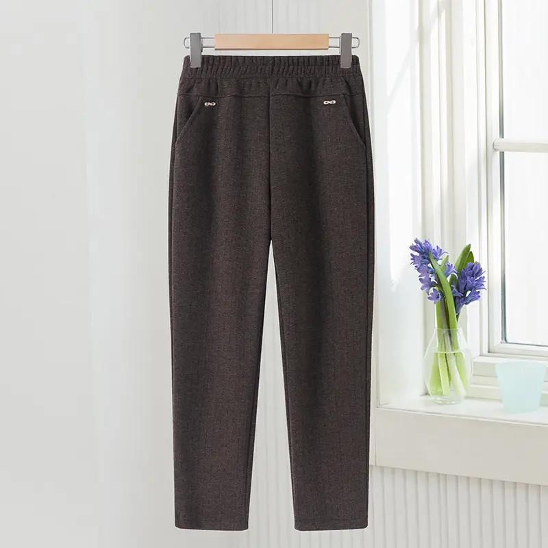 Mom's Warm Winter High-Waisted Velvet Straight-Leg Pants for Seniors