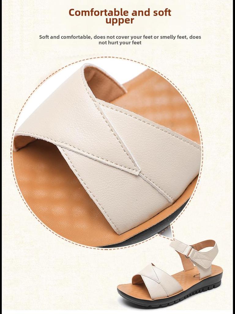 2025 Mom's Non-Slip Soft Bottom Sandals: Stylish Summer Flats for Middle-Aged and Elderly Women