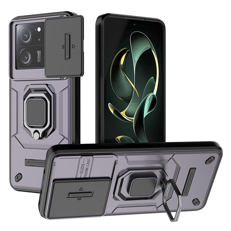 For Xiaomi Redmi K60 Ultra/13T/13T Pro Back Cover Slide Lens Lid PC+TPU Kickstand Phone Case