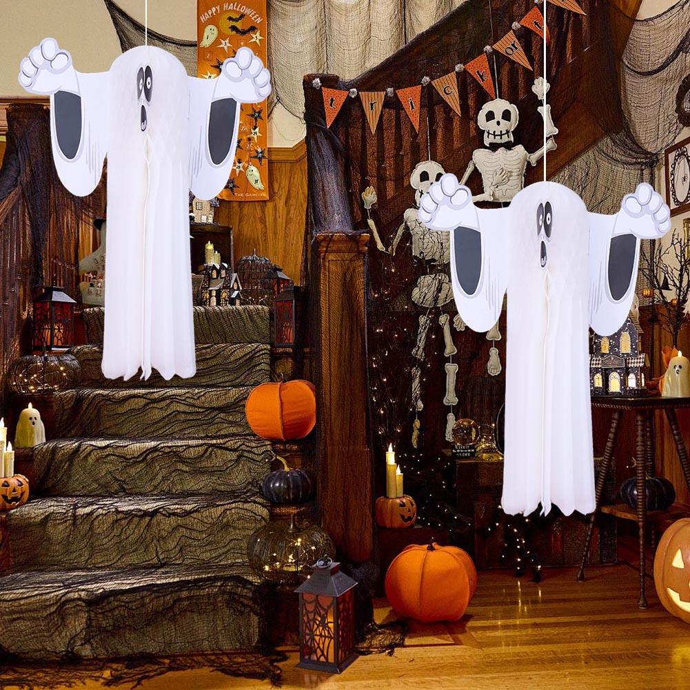 Halloween Hängedeko Geist Hexe Spinne Kürbis Papierlaternen DIY Halloween Hänge-Bastelarbeiten Halloween Veranda Deckenhänger