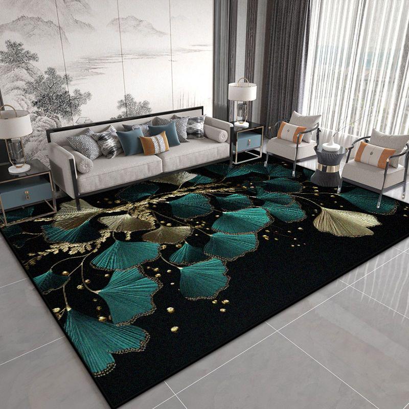 Luxuriöser Blumenpflanzen Schwarzer Wohnzimmerteppich Chinesischer Stil Dekoration Sofa Couchtische Rutschfester Teppich Schlafzimmer Waschbare Weiche Matte