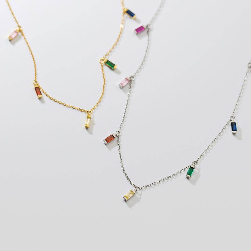 Modian 925 Sterling Silver Gypsophila Rainbow Zirconia Necklace For Women Fashion Long Chain Platinum Plated Fine Jewelry Gift