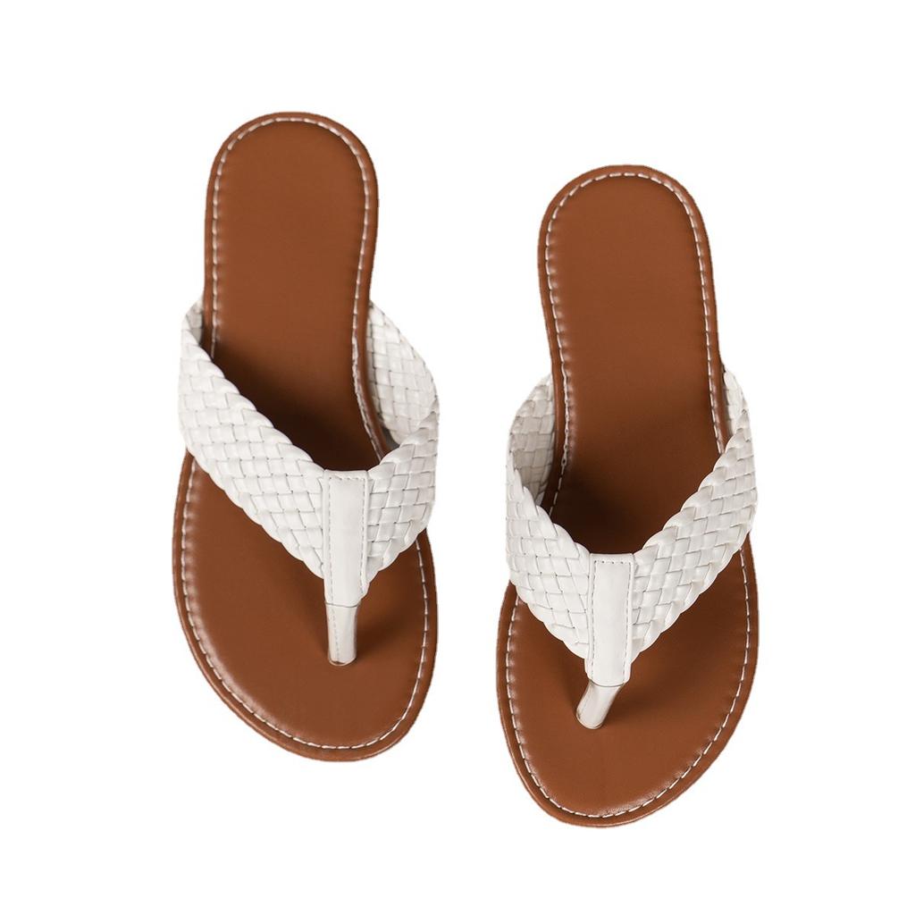 Große Größe Außenhandel Flachboden gewebte lässige Zehensandalen 2025 neu einfarbig Zehe weiß Schnellkauf Fischmaulschuhe