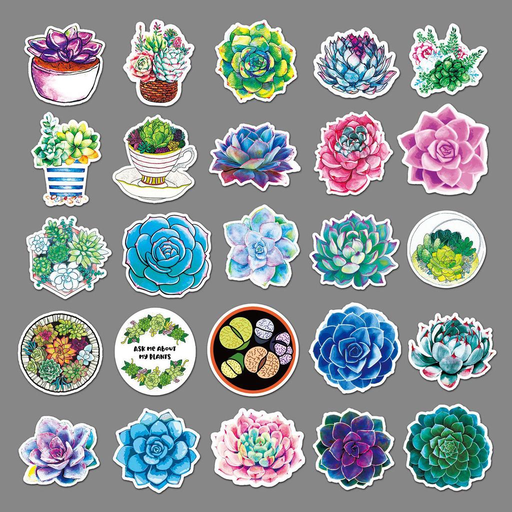 50PCS Custom Cartoon Succulent Stickers for Notebooks, Stationery, Refrigerators, and DIY Crafts