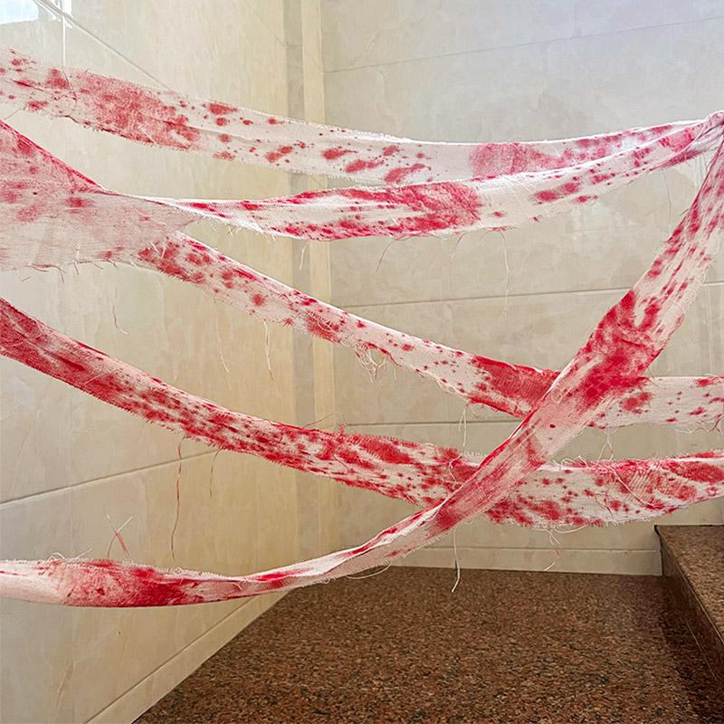 Halloween Blood Stained Haunted Home Gauze Caution Tape Isolation Tape Stained Bandage for Venue Setting Decoration Horror Theme