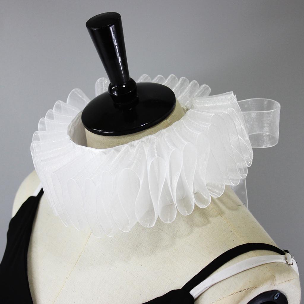 Gothic Costume Accessory White Ruffled Chiffon Detachable Collar Adjustable Ribbon For Multiple Outfits