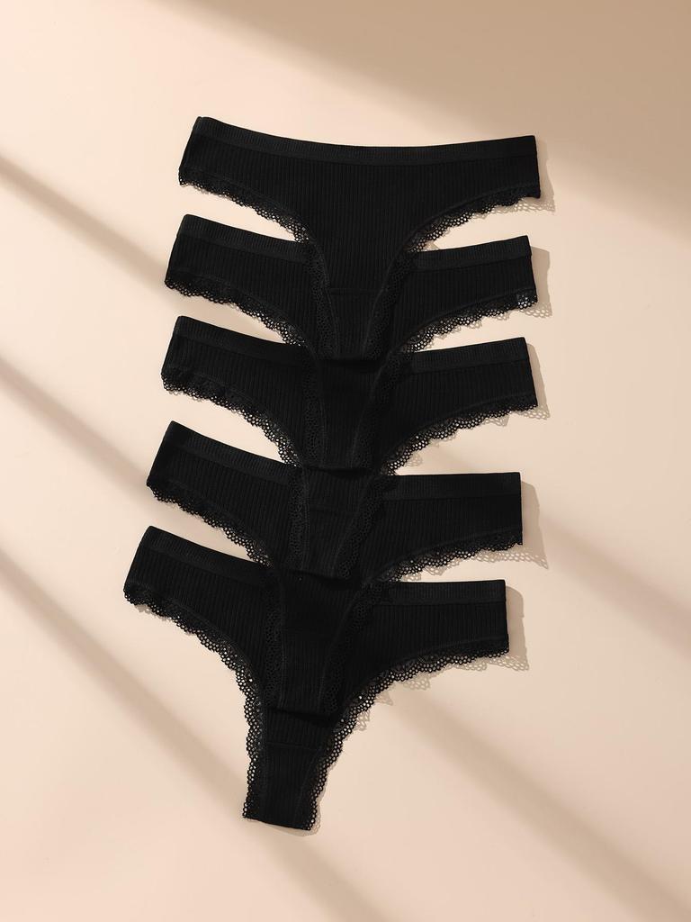 5Pcs Women Thongs Sexy Lace Panties Low Waist Underwear Girls Briefs G-String Breathable Ladies Panty Black Female Lingerie S-XL