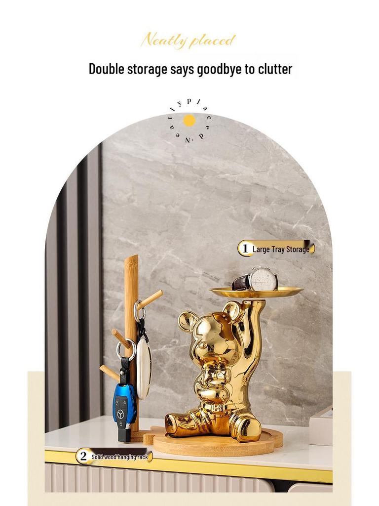 Elegant Ceramic Bear Storage Tray & Piggy Bank - Hallway Shoe Cabinet & Living Room Decor