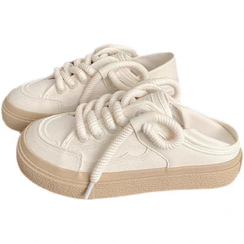High-value 2025 summer and autumn Korean version of ulzzang retro platform canvas shoes for women to step on and wear two lazy board shoes for women