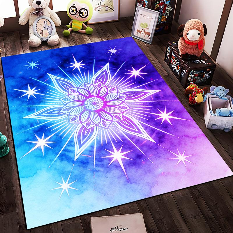 Mandala Design Carpet In Blue and Purple Gradient with Starry Pattern Suitable for Use As an Anti-slip for Living Room Bedroom Sofas