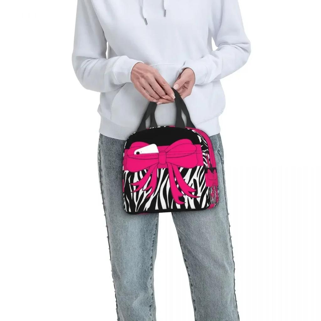 Hot Pink Zebra And Leopard Animal Print Stripes Insulated Lunch Bag for Women Office Thermal Food Box Tote Lunch Boxes Container