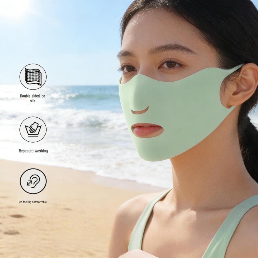 Women's Summer Anti-UV Cycling Mask & Goggles, Ice Silk Breathable Full Face Cover with Integrated Hood.