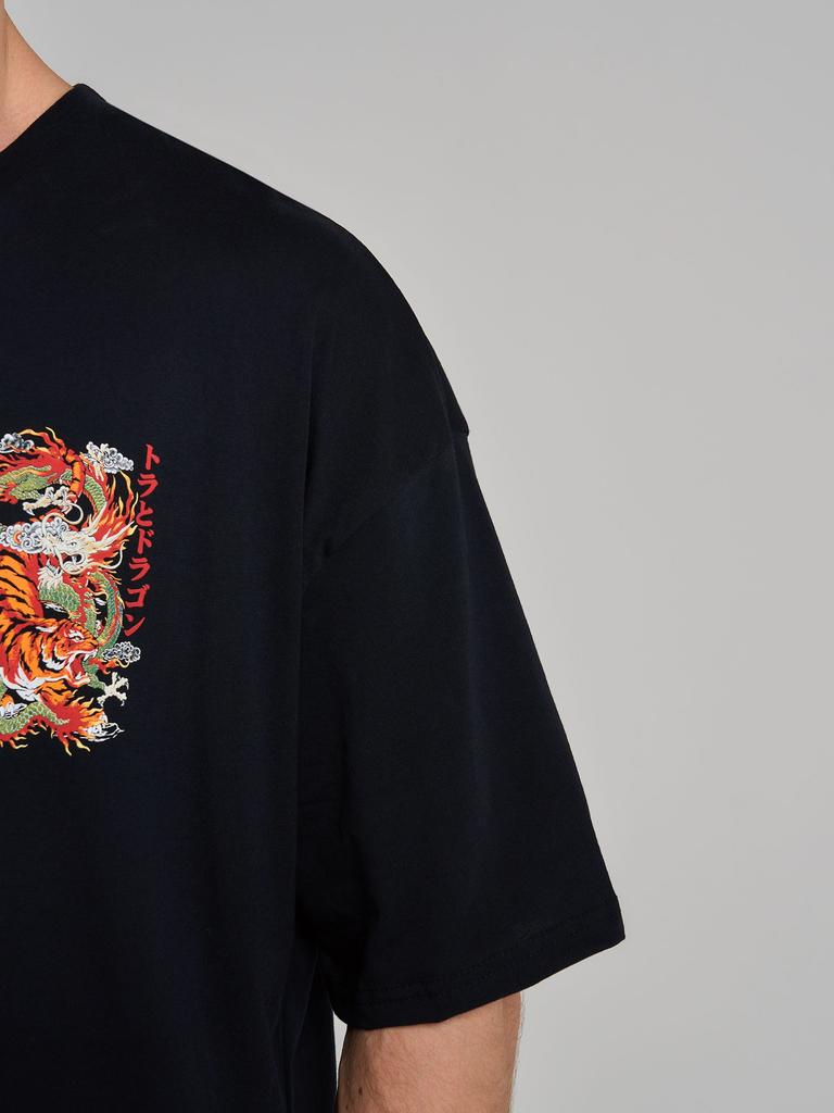 Tiger and Dragon Printed Short Sleeves Men Oversized Y2k Short Sleeve Fashion Casual Streetwear Harajuku Female Male Clothing