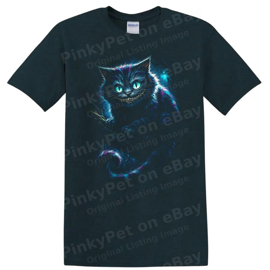 Alice in Wonderland Cheshire Cat T Shirt Grinning Blue Fantasy Tee