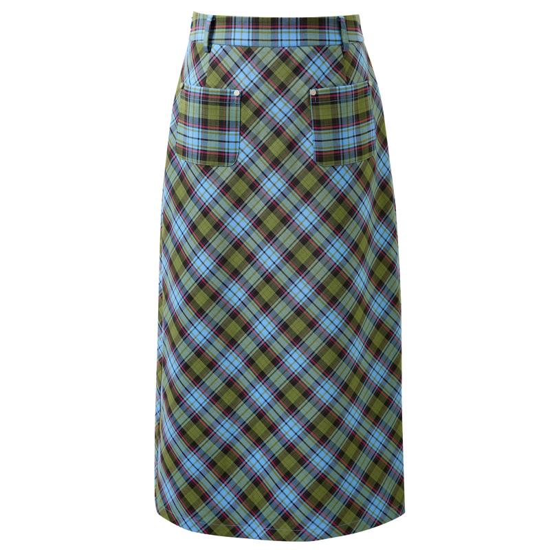 Женская клетчатая юбка-миди с разрезом Sancai S