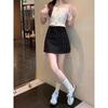 Summer Floral Skirt Petite Skirt Women's High Waist Anti-exposure Skirt Black Short Skirt
