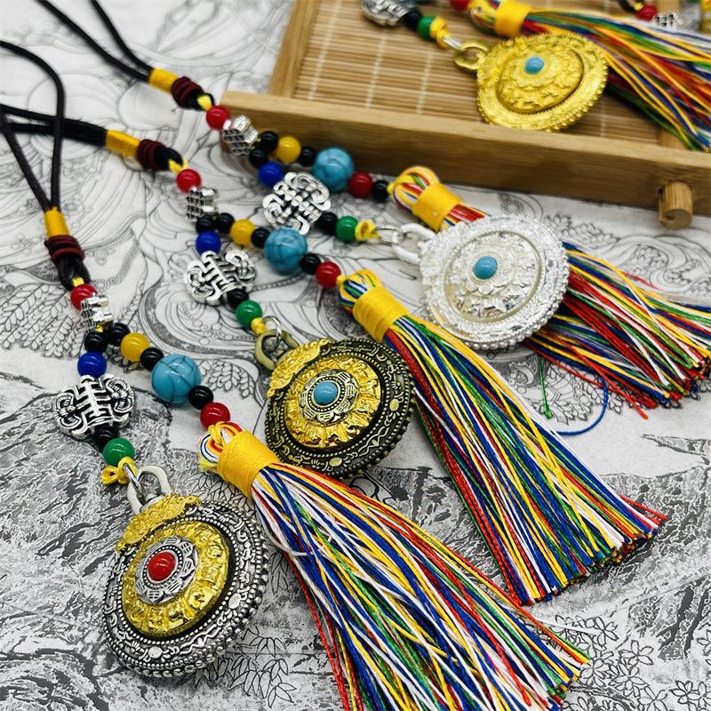 Retro Creative Style Alloy Car Tassel Hanging Ornament Ethnic Style Tourist Spot Gift Keychain Jewelry Accessory