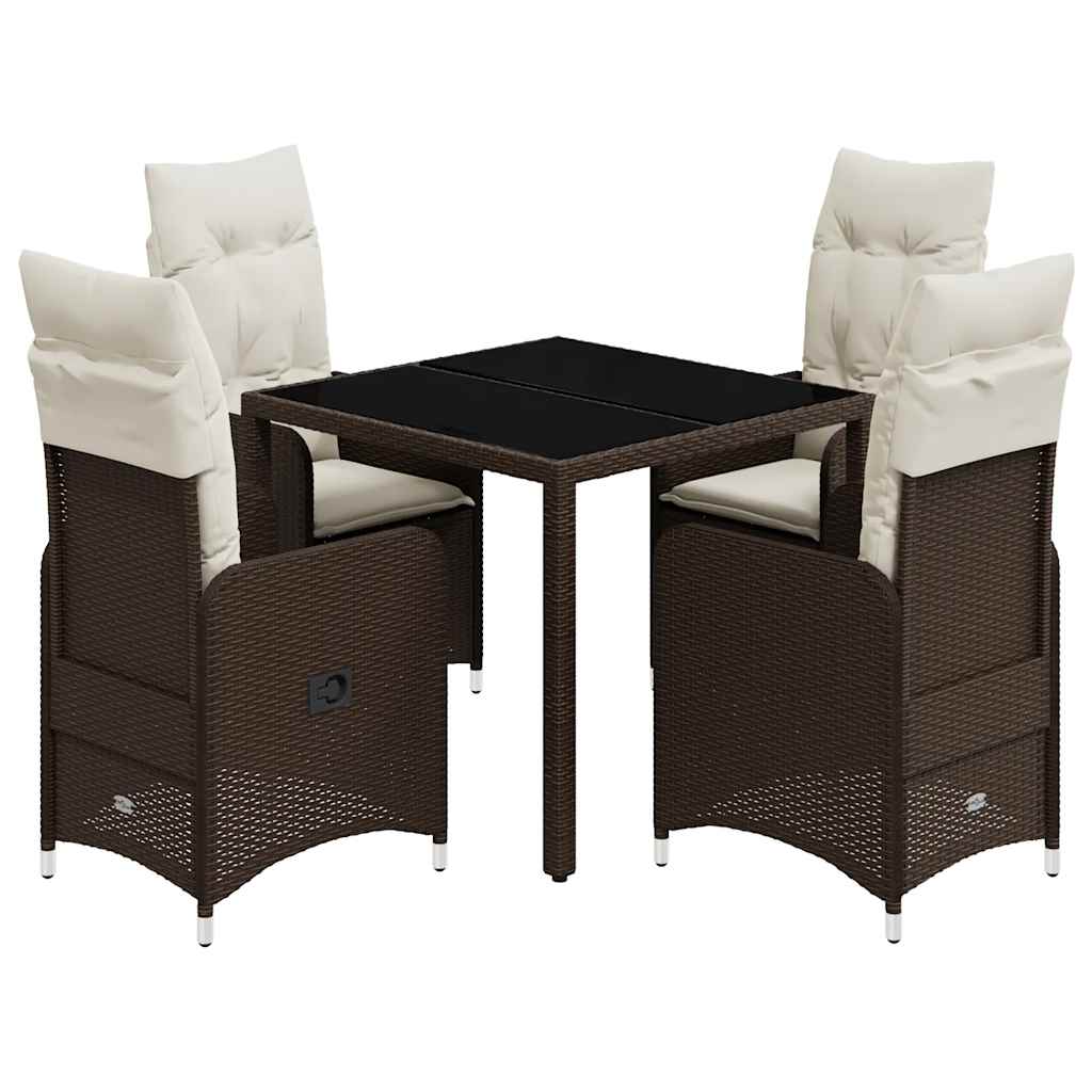 Vidaxl 5-Cz. Garden Furniture Set With Cushions, Brown, Poly Rattan