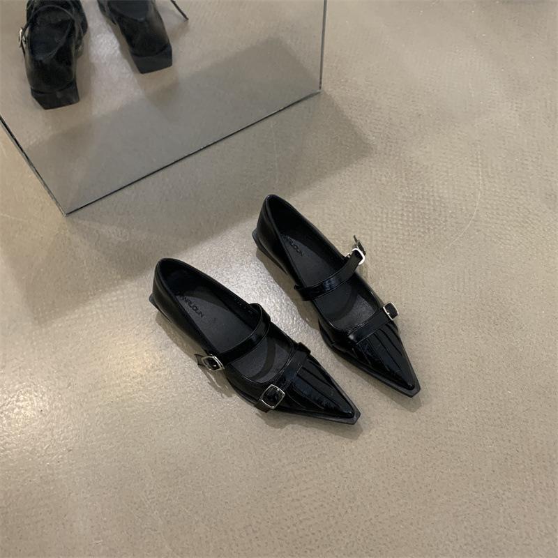 

Французские высококачественные маленькие кожаные туфли, женская пара туфель Doudou с пряжкой на ремне, туфли Мэри Джейн с одной педалью 39 чёрный