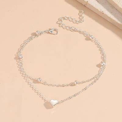 Single-piece Silver Double-layered Heart Anklet. A Unique and Simple Beach Accessory, Suitable for Seaside Vacations and Leisure