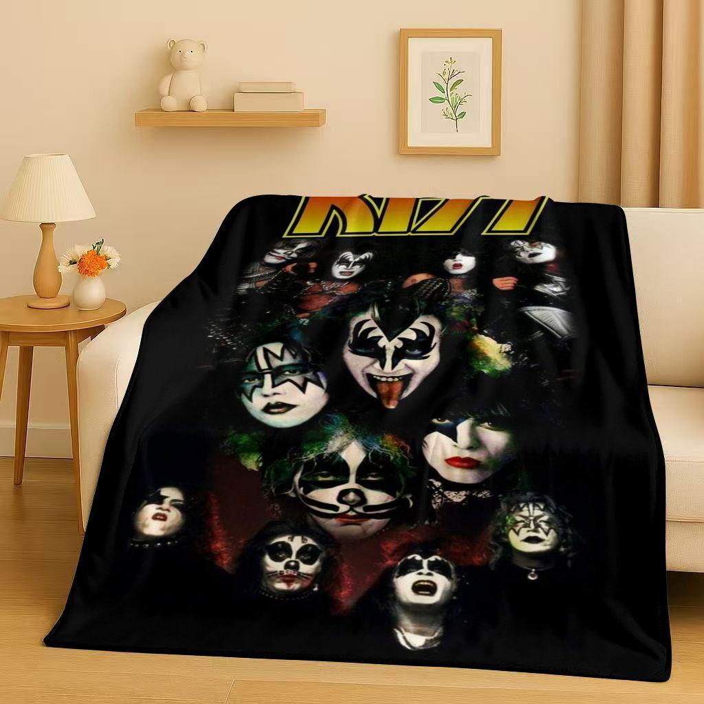 Coperta di Flanella Retro Kiss Rock Heavy Metal Band Gene Simmons, Coperta Morbida Ultra Peluche per Casa Camera da Letto Letto Divano Ufficio
