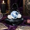 Atmospheric Night Light Faux Crystal Ball Grim Reaper Statue, Gothic Resin Black Robed Creepy Faceless Hood Sculpture with Glowing Clear Ball,