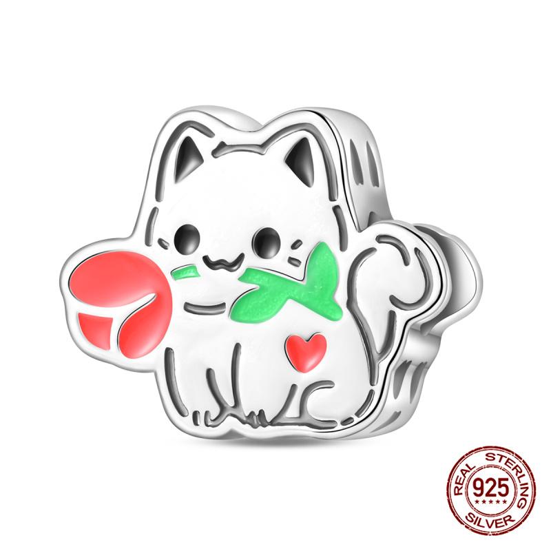 New In Original Charms Copper Happy Cute Pet Kitten Charms Beads Fits 3Mm Original Bracelet Necklace Women Diy Jewelry Gifts