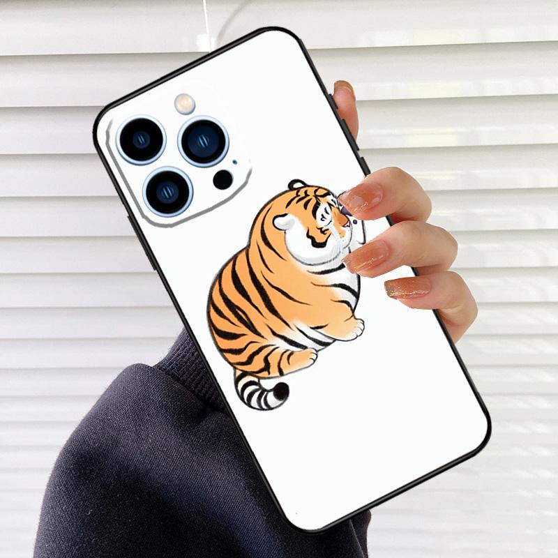 fat tiger Cartoon Funny Phone Case For iPhone 16 15 14 13 11 12 17 Pro Max mini 15 16 Plus 16e 17 Air Cover Fundas