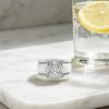 Prinzessschliff Zirkonia Ring mit 3-lagigem weißen Keramikband, Moderner klobiger kupferbeschichteter Statement Ring, Brautversprechen Schmuck
