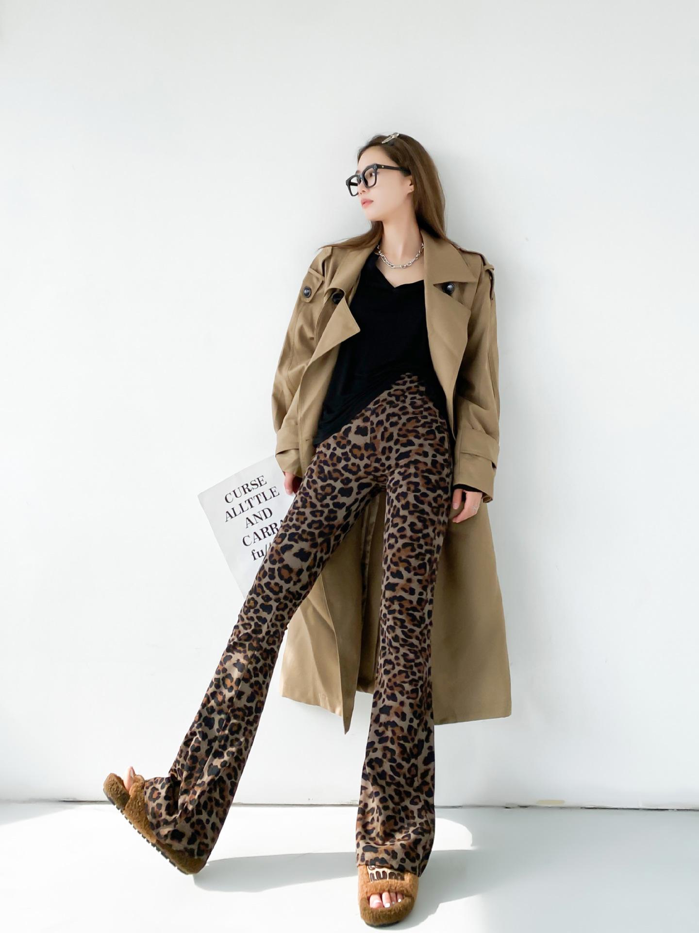 

High Waist Leopard Print Flared Yoga Pants for Women - Hip Lifting Fitness Leggings M (50-60 kg)
