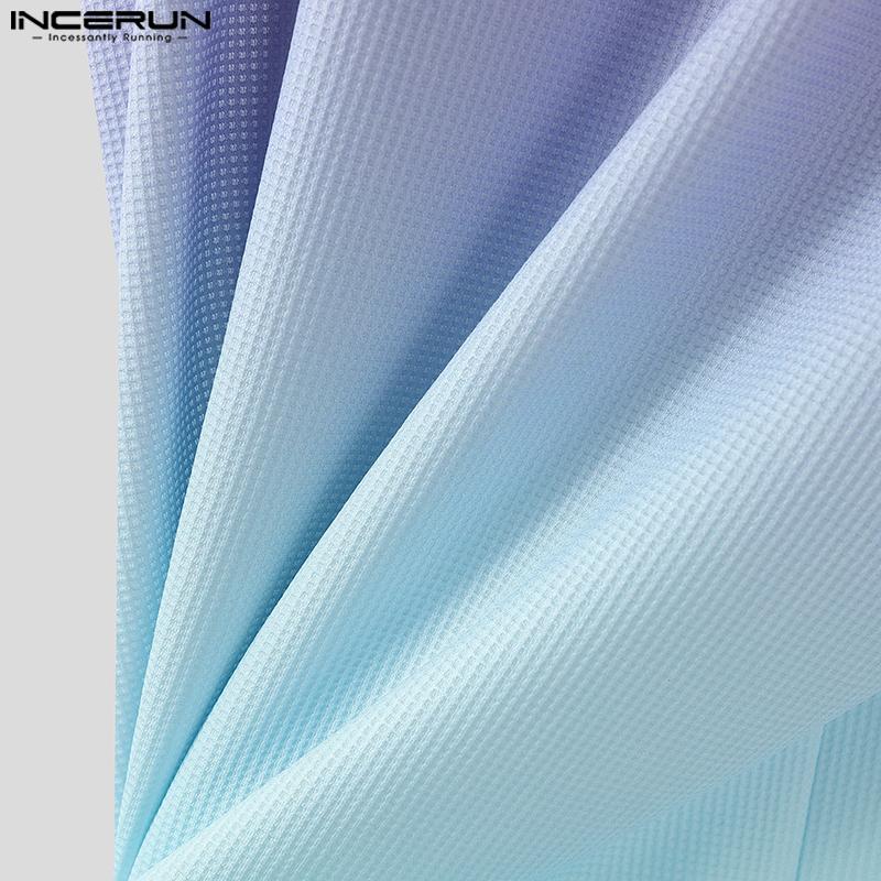 INCERUN Men U Neck Sleeveless Gradient Texture Casual Tank Tops