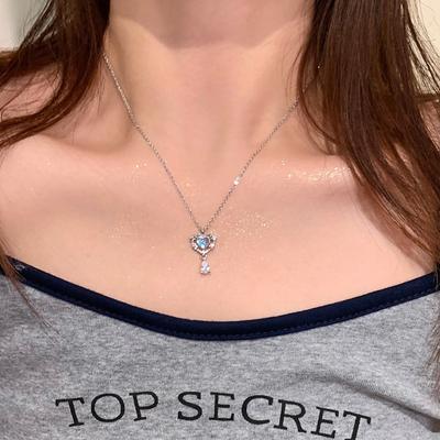 Fairy Stick Diamond Drop Heart Collarbone Chain Sweet Pendant Female Light Luxury Creative Moonstone Love Necklace