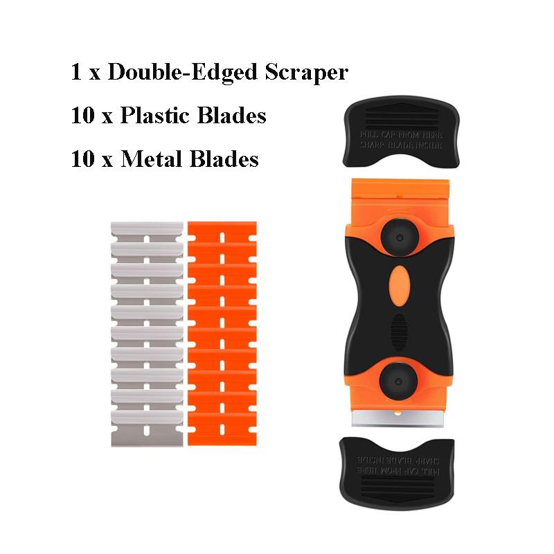 

Multi-functional window scraper tool,metal/plastic blade scratch-free,multi-sided paint label window scraper tool, oven cleaning
