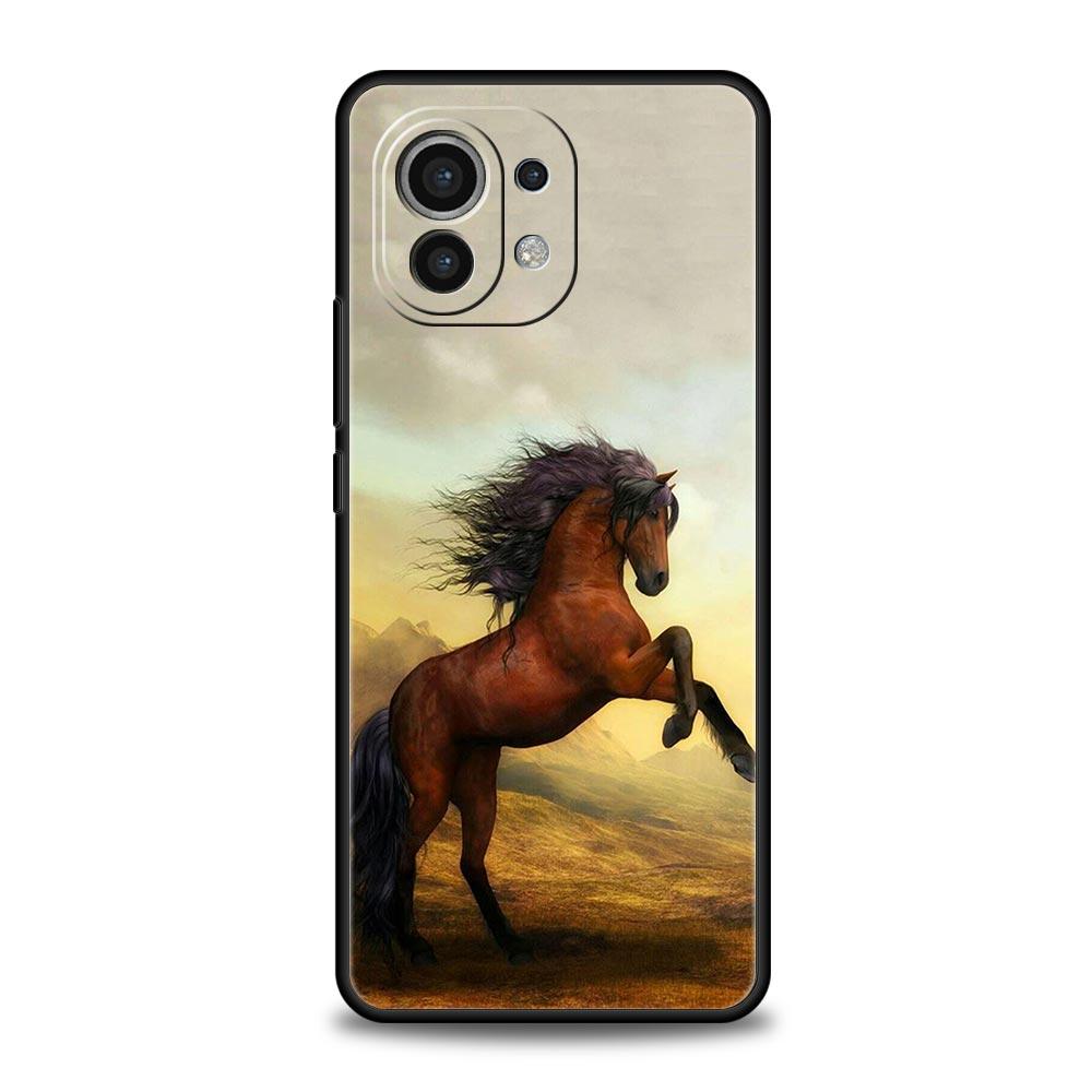 Animal Horse Phone Case For Xiaomi Mi 15 14 Pro 13 12 11 Lite 5G 10T 11T 12T 13T 14T Poco X6 X5 X4 X3 NFC F3 F4 GT Black Cover