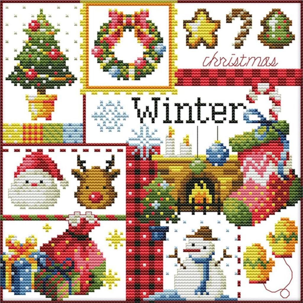 14CT Stamped Artwork DIY Four Seasons Printed Cross Stitch Kits for Home Decor