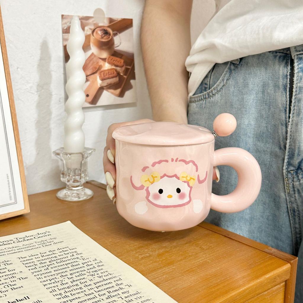 Ceramic mug with lid spoon high-value cup souvenir female household water cup cute couple coffee breakfast cup