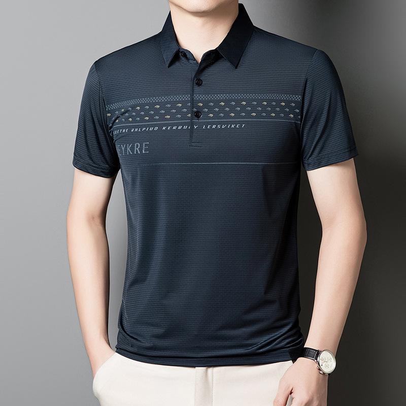 

Мужская футболка Ice Silk с короткими рукавами в полоску, свободная повседневная мужская рубашка поло 4XL