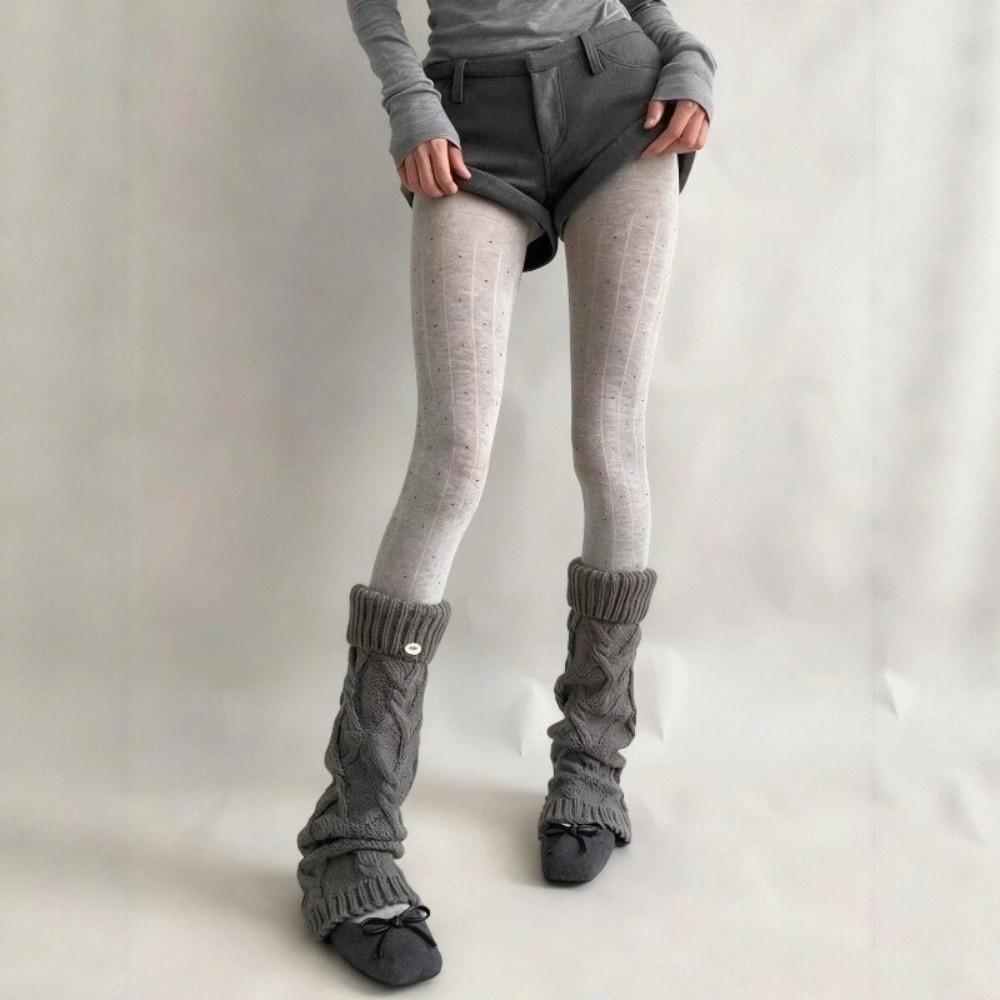Cotton Material Tights Ribbed Texture Thigh High Stockings Essential Leggings