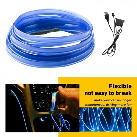 16FT USB LED Auto Interior Decor Car Atmosphere Light Strip Accessories Blue 12V