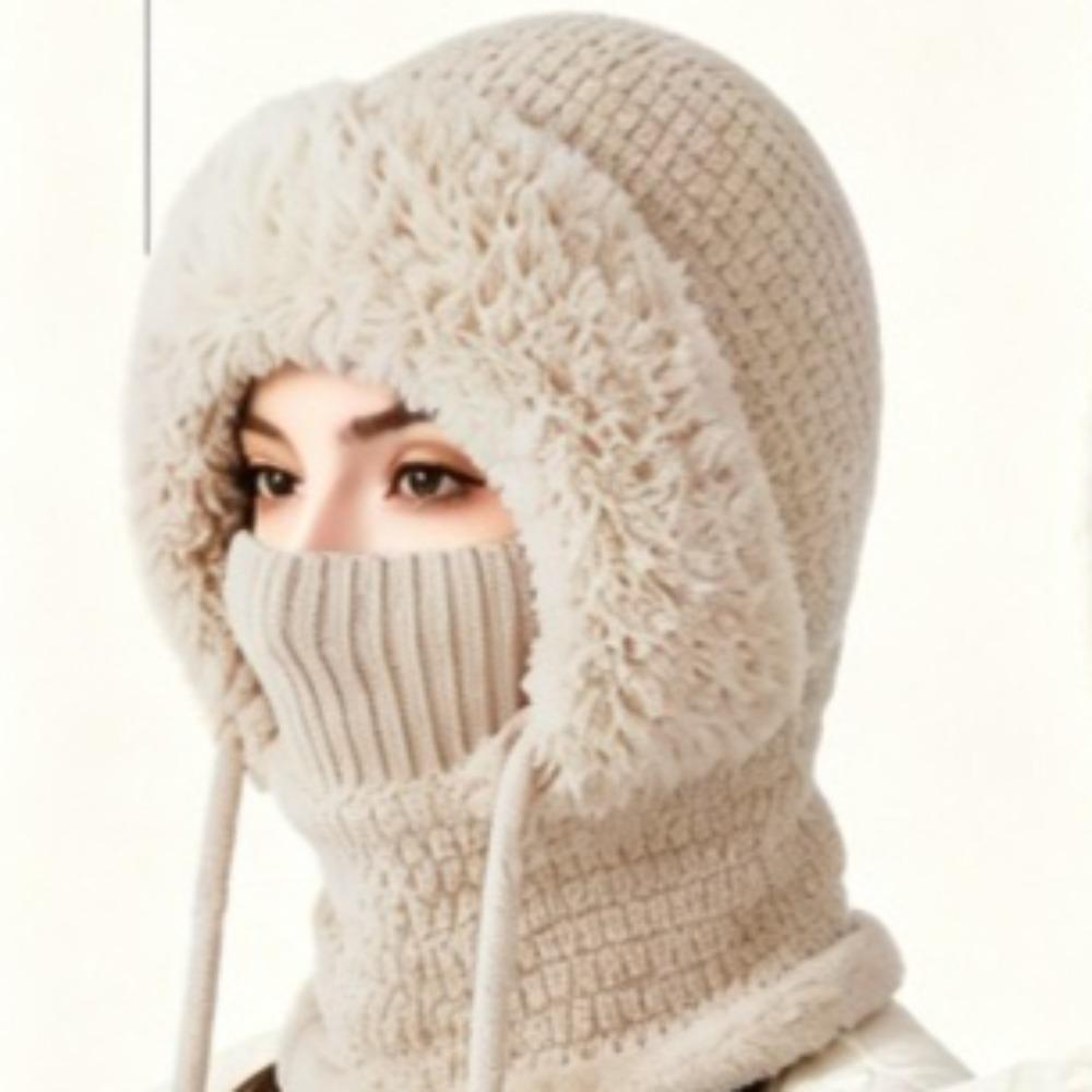 **Women Knit Balaclava Face Mask Neck Warmer Ear Flap Fleece Lined Outdoor Cycling Winter**