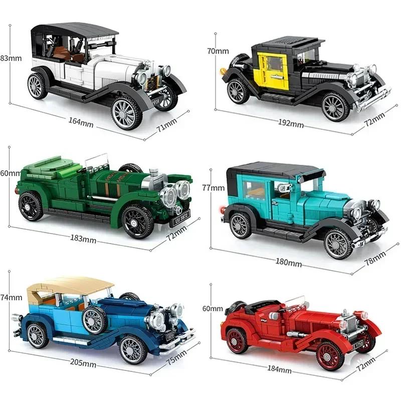Technician Retro Antique Vintage Car Speed Champions Model Style Blocks City Classic Toys Gift Roadster Vehicle Supercar Brick